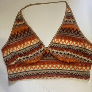 SHEIN Orange and Brown Patterned Crop Top